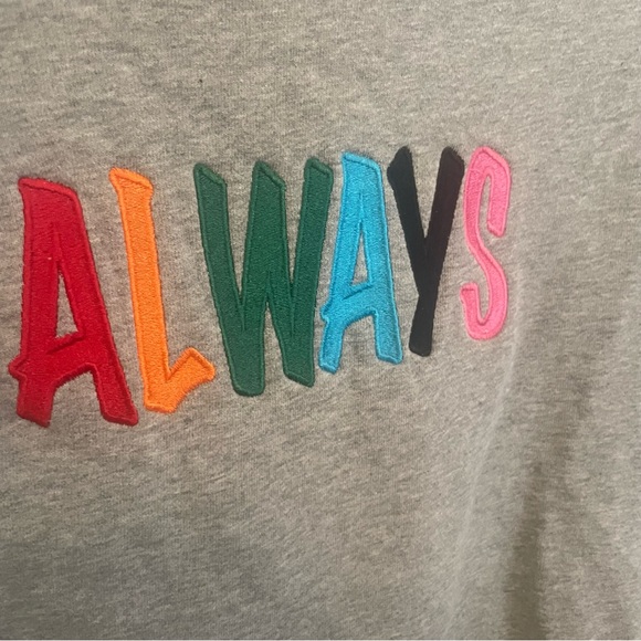Ascolor gray oversized sweatshirt with colorful embroidery spelling out “always” - Picture 2 of 4